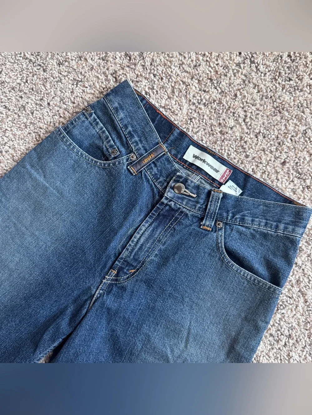 Vtg Levi’s Workwear 12 Carpenter Denim Jorts Y2K Baggy Long Jean Shorts 28x10